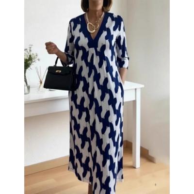 Neues Frühling/Sommer Damen V-Ausschnitt Bedrucktes Kleid Locker Bequem Modisch Schlankmachend Damenbekleidung