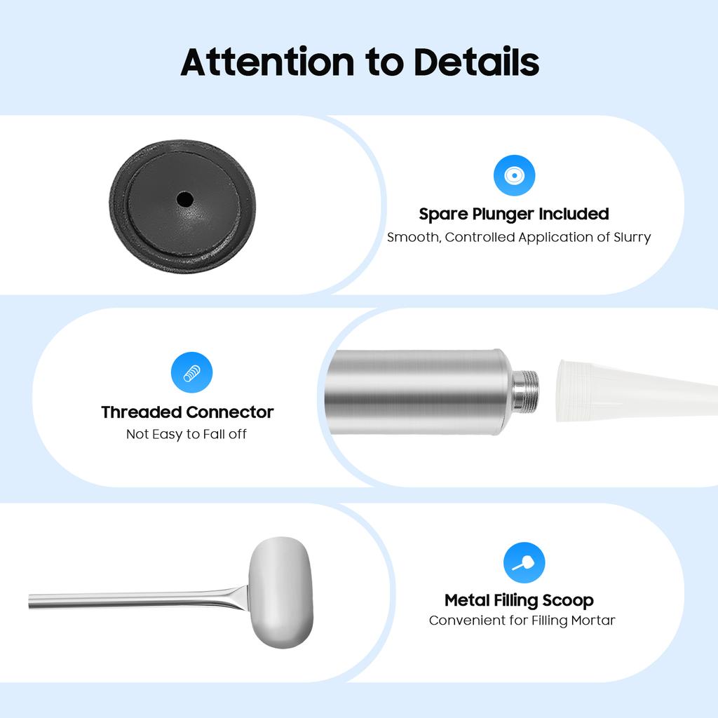 Professional Tile Grouting Gun Stainless Steel Caulking Tool with 3 Nozzles for Floor Wall Ceramic Gap Filling DIY Construction