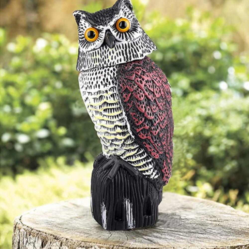 Fake Owl Decoy Plastic Owl Scarecrow Sculpture with Rotating Head and Sound for Garden Yard Bird Repellent Outdoor