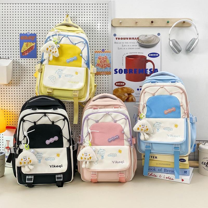 Schoolbag high value female high school student schoolbag macaron contrasting colors cute versatile backpack large capacity college style backpack