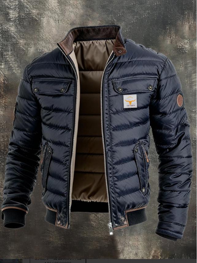 Men's Retro Quilted Patchwork Leather Zipper Jacket 2026