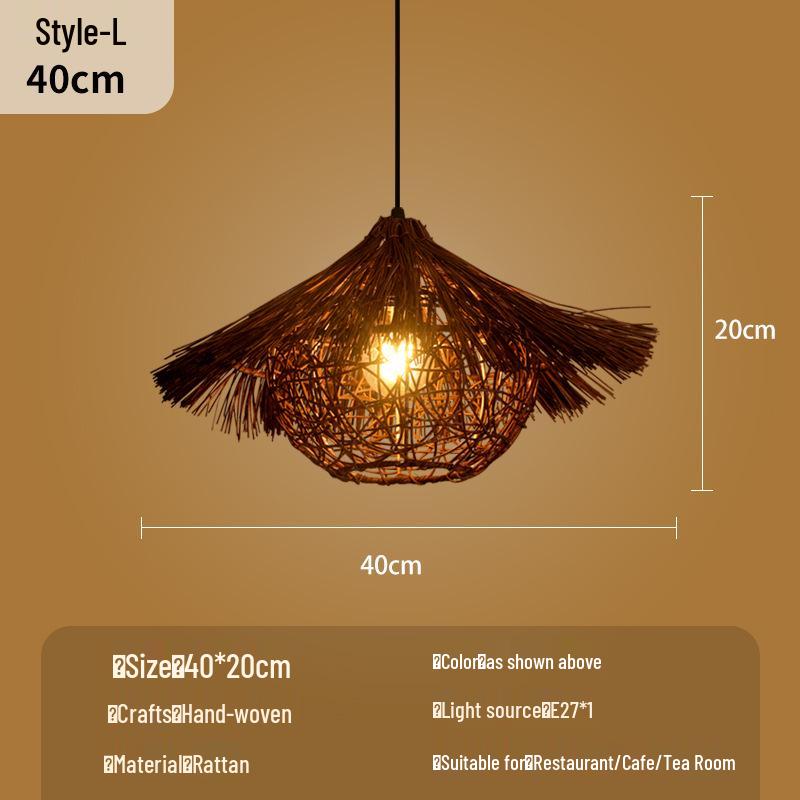 Bamboo Woven Lantern Light for Chinese Restaurant or Teahouse - Rattan Straw Hat Pendant Light
