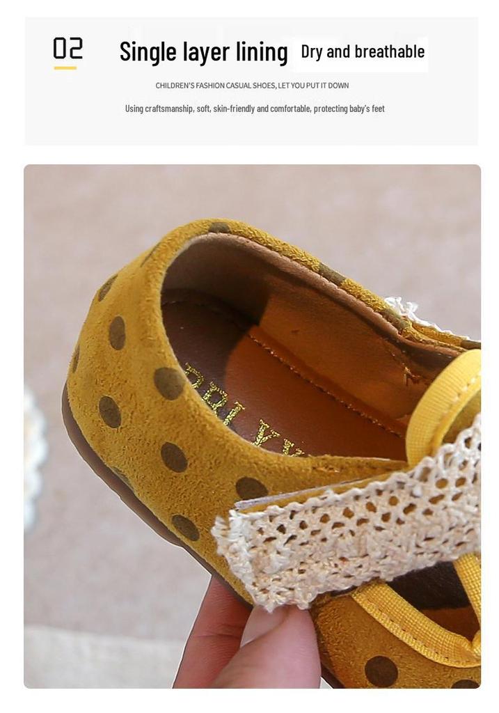 Sweet Mary Jane Polka Dot Leather Shoes - Girls' 2026 Spring/Autumn Lace-Trim Princess Loafers, Korean Style