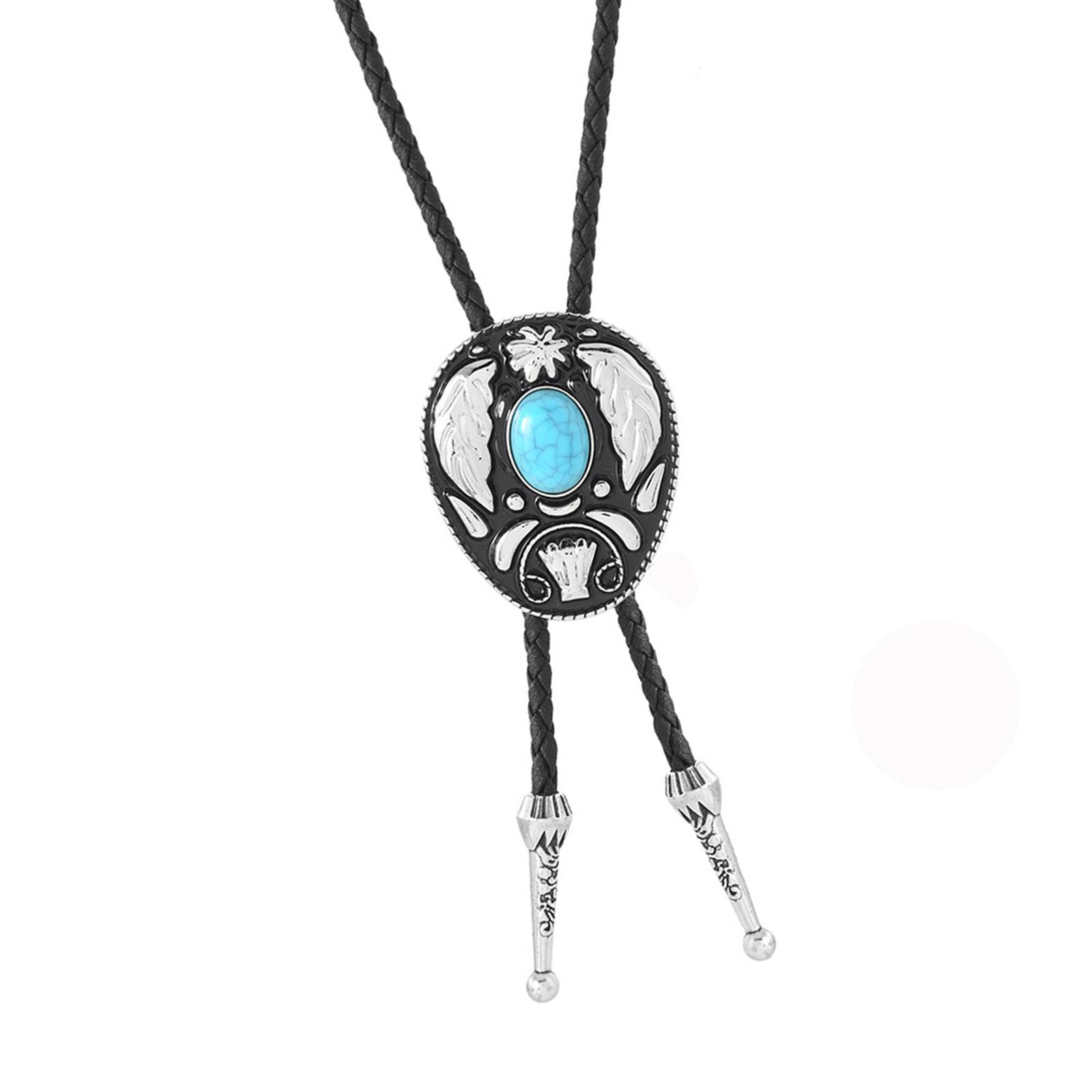 

Braided Shoestring Bolo Tie with Engraving Stone Charm Cowboy Necktie Necklace Country Style Bolo Tie Cowboy 1