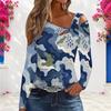 Women Plus Size Asymmetric Cutout Neck Cold Shoulder Long Sleeve Green Black White Printed Top