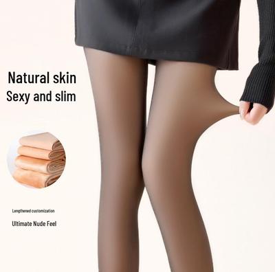 Black Sheer Skin Tone Leggings for Women, Nude Look, Fleece-Lined, Thick Winter Tights, Autumn/Spring Style, Silk-like Pantyhose