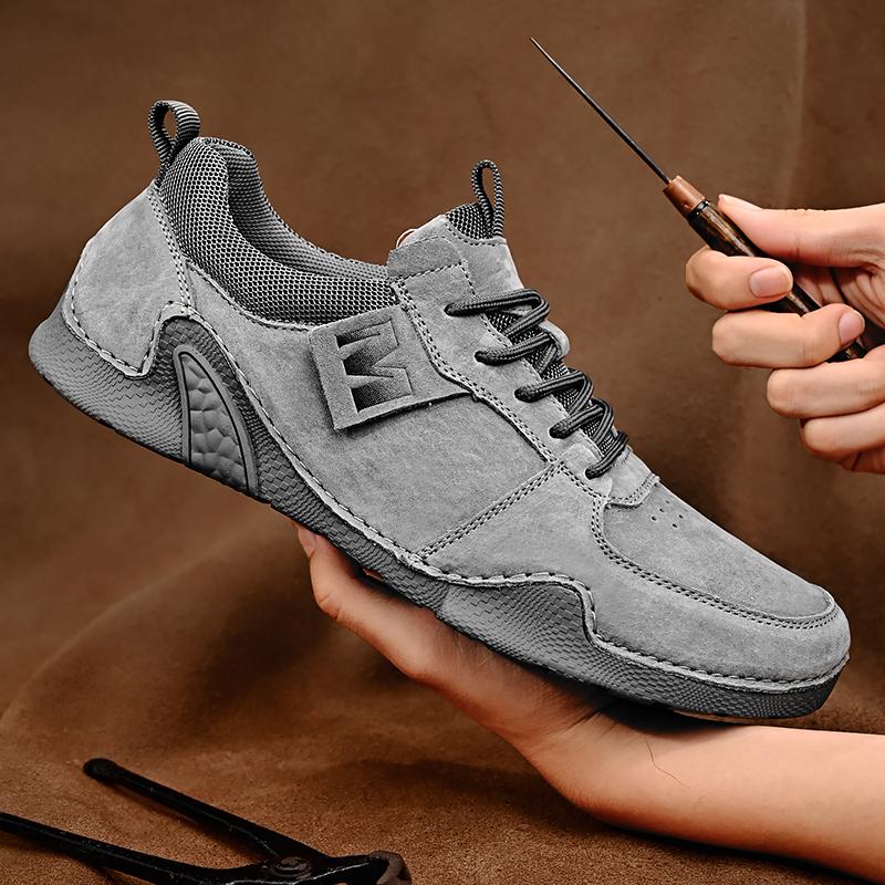 

Мода 2024 года, кожаные мужские кроссовки на шнуровке, легкие, мужская обувь, универсальная мужская обувь для ходьбы на открытом воздухе, удобная повседневная обувь 43 серый