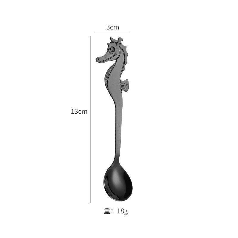 Stainless Steel Creative Sea Horse Shape Coffee Spoon Hanging Cup Stirring Spoon Titanium-plated Multi-color Specialty Spoons