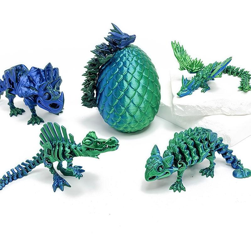 Pack of 9 3D Printed Dinosaur Model Toy Flexible Jointed Dragon Sculpture, Craft, Office Desk Ornament, Birthday Surprise Gifts