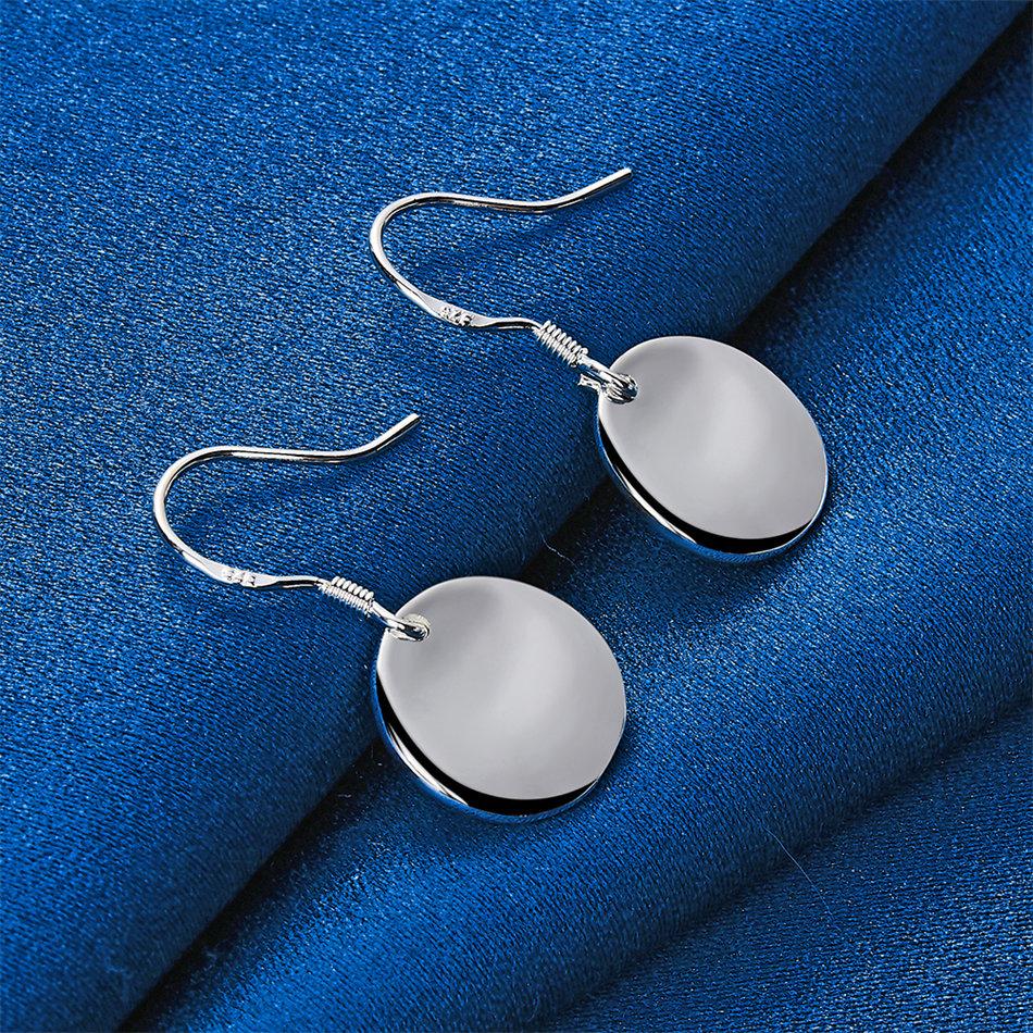 Charm 925 Sterling Silver Exquisite Shiny Round Pendant Earrings Women's Fashion Wedding Party Jewelry