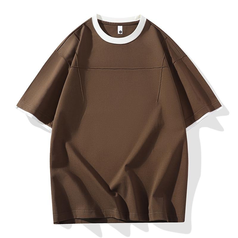 Short-sleeved T-shirt men s half-sleeved round neck T-shirt spliced half-sleeved T-shirt bottoming shirt 2XL коричневый 1940₽