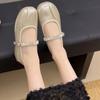 Fashion Shallow Mouth Mary Jane Shoes Women's Xia New Round Toe Soft Sole One Word with Rhinestone Flat Ballet Flat Single Shoes