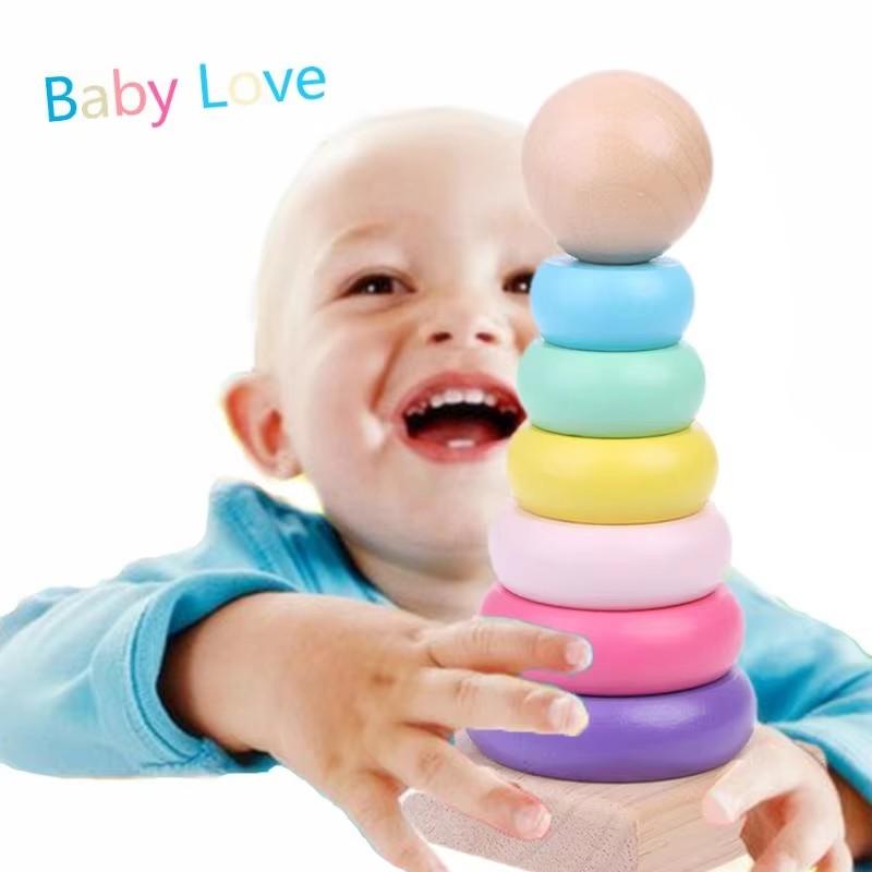 Wooden Rainbow Tower Children Educational Montessori Toys Childhood Learning Kids Colorful Wood Blocks for Christmas Gift TMZ