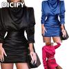 DICFY Women's Fashion Summer Spring Solid Color Print Long Sleeve O-Neck Casual Dresses