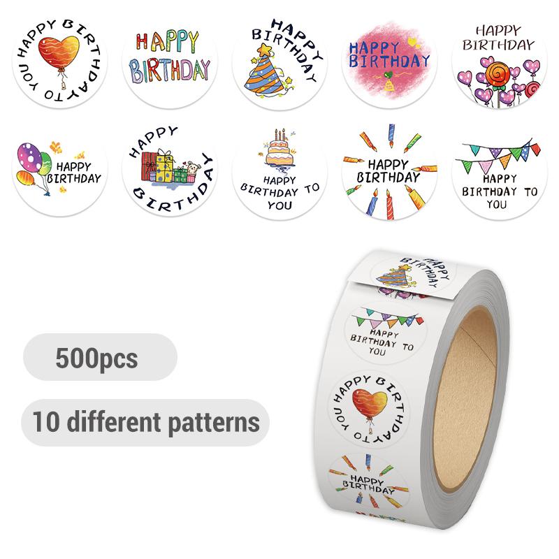 500pcs Happy Birthday Roll Stickers Adorable Balloon Shaped Happy Birthday Sticker Fun Birth Day Cake Greeting Sticker Birthday