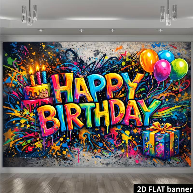 Fondo de Cumpleaños Feliz Graffiti 2D Banner de Fotografía con Salpicadura de Color Vibrante
