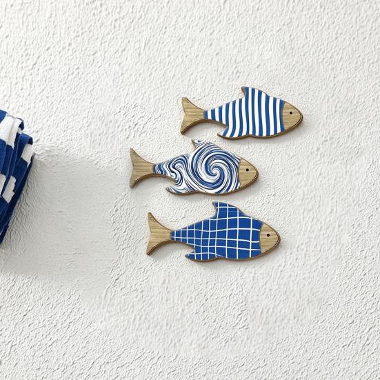 3 Pcs Summer Wooden Nautical Coastal Theme Fish Wall Decor Fish Wall Sculpture