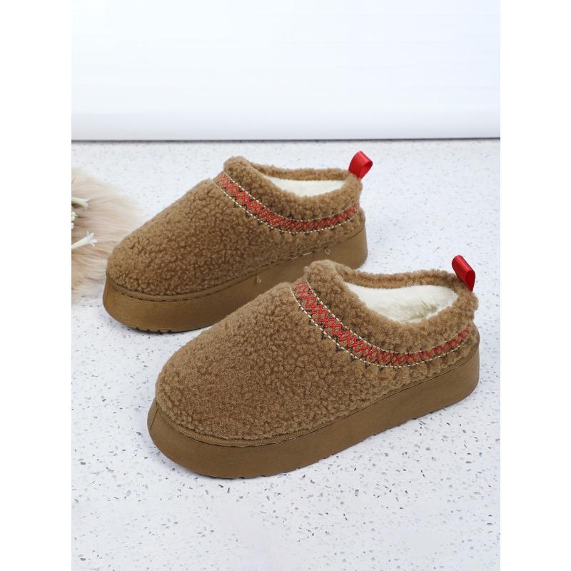Thick Soles Wear Winter Headscarf Half Slippers, New Ethnic Style Lace Wool Semi-support Snow Cotton Slippers