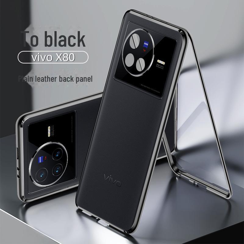

Ультратонкий кожаный чехол для Vivo X80 Pro с двухсторонней магнитной застежкой для полной защиты X80 Pro [Leather + Tempered Glass + Bottom Buckle]