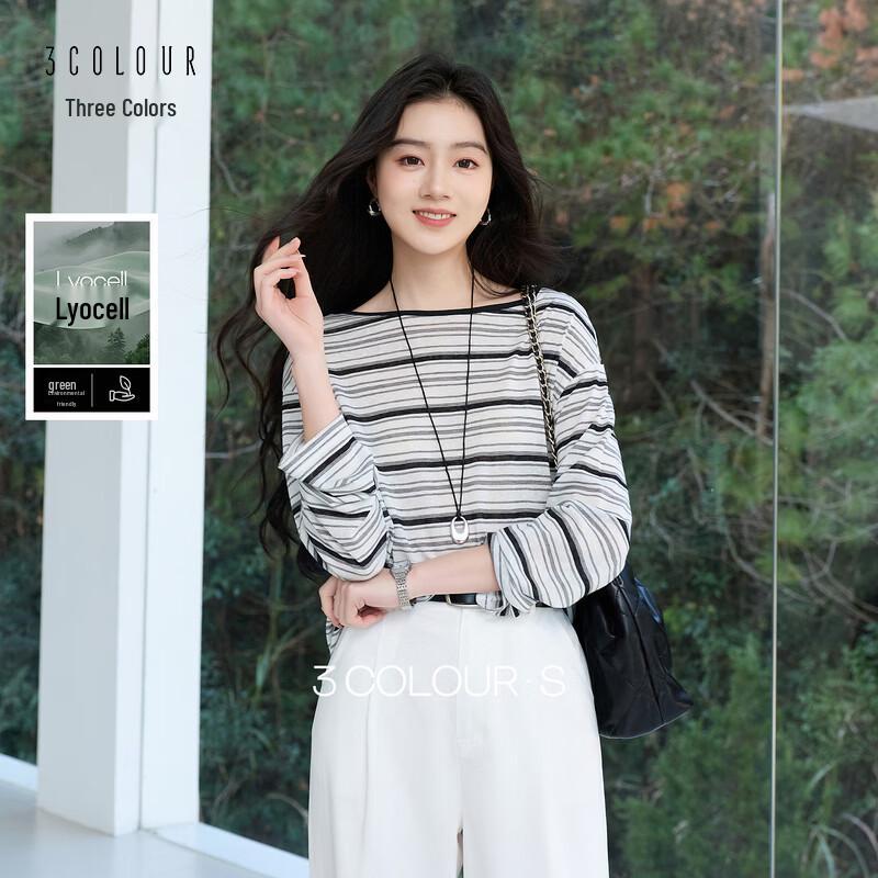 Sancai Off-Shoulder Striped Long Sleeve T-Shirt L