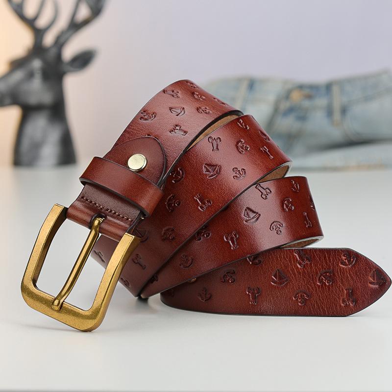 Men'S Belt Pure Cowhide Needle Buckle Qingzhong Business Classic Retro Suit Belt Jeans Belt