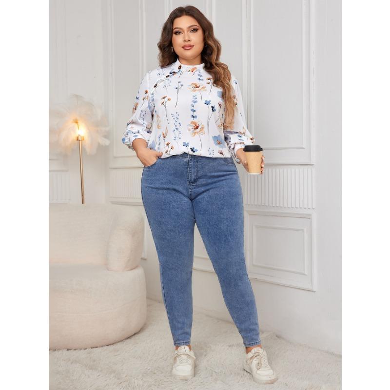 Plus Size Women's Long Sleeved New Fashion Printed Shirt Top