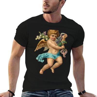 Vintage Putten Engelhafter Engel T-Shirt Übergröße Basic Baumwoll-T-Shirt