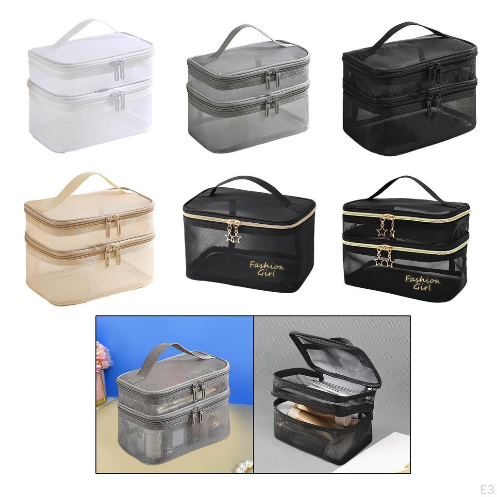 Double Layer Toiletry Bag Bathroom Cosmetic Organizer Large Capacity Carrying Case Portable for