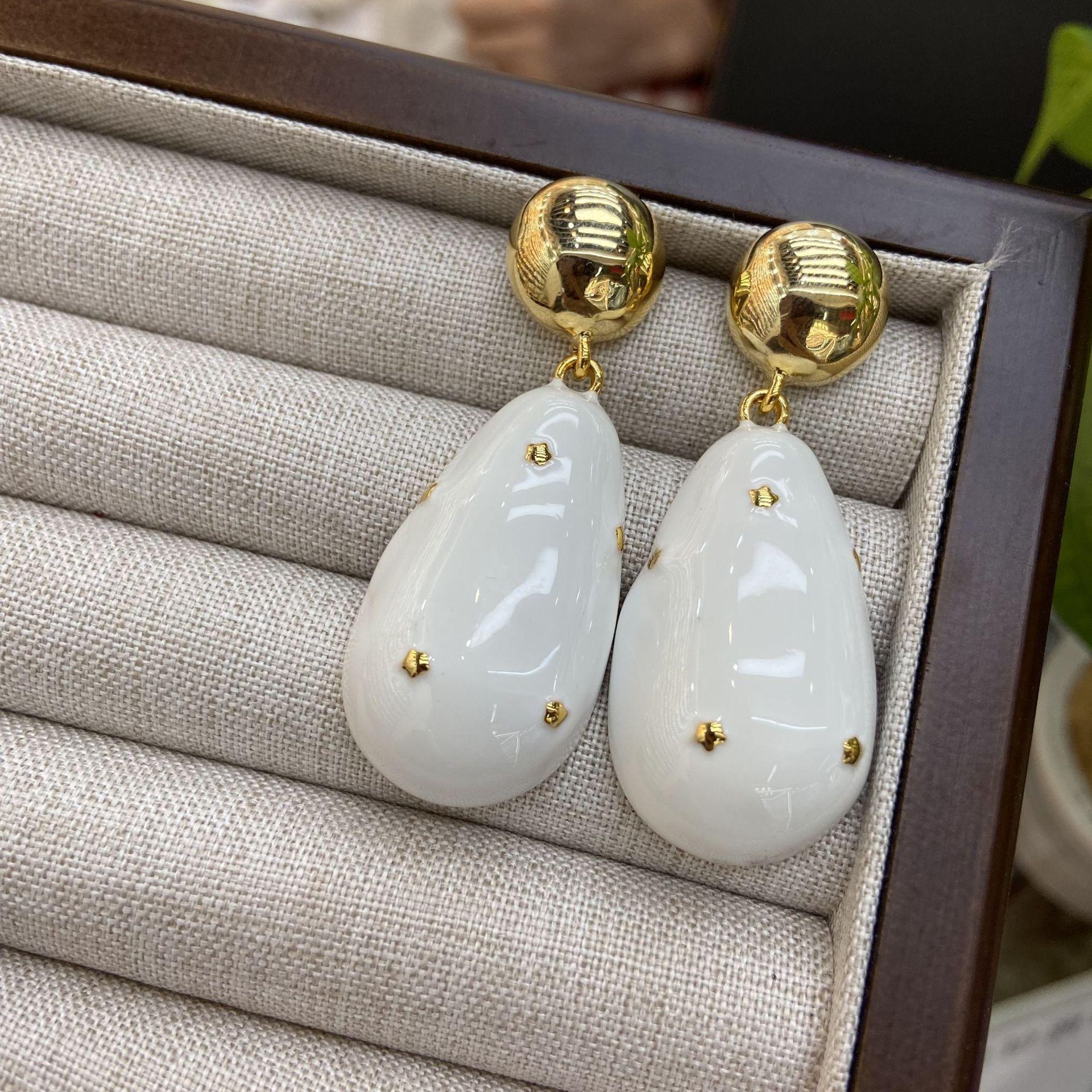 

Chinese Antique Replica Enamel Glaze Starry Sky Burgundy Water Drop Earrings Copper Plated Real Gold Black Temperament Stud Earrings