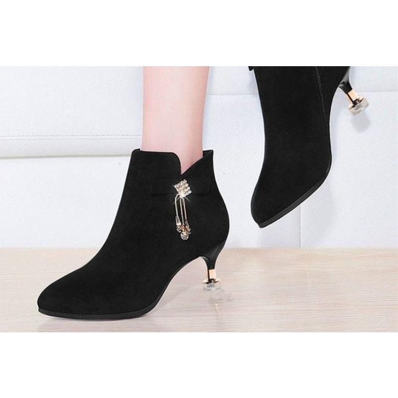 Botines nuevos de forro polar, Zapatos de tacón de gatito para mujer, Botas de tacón alto y Zapatos de tacón medio de cuero suave