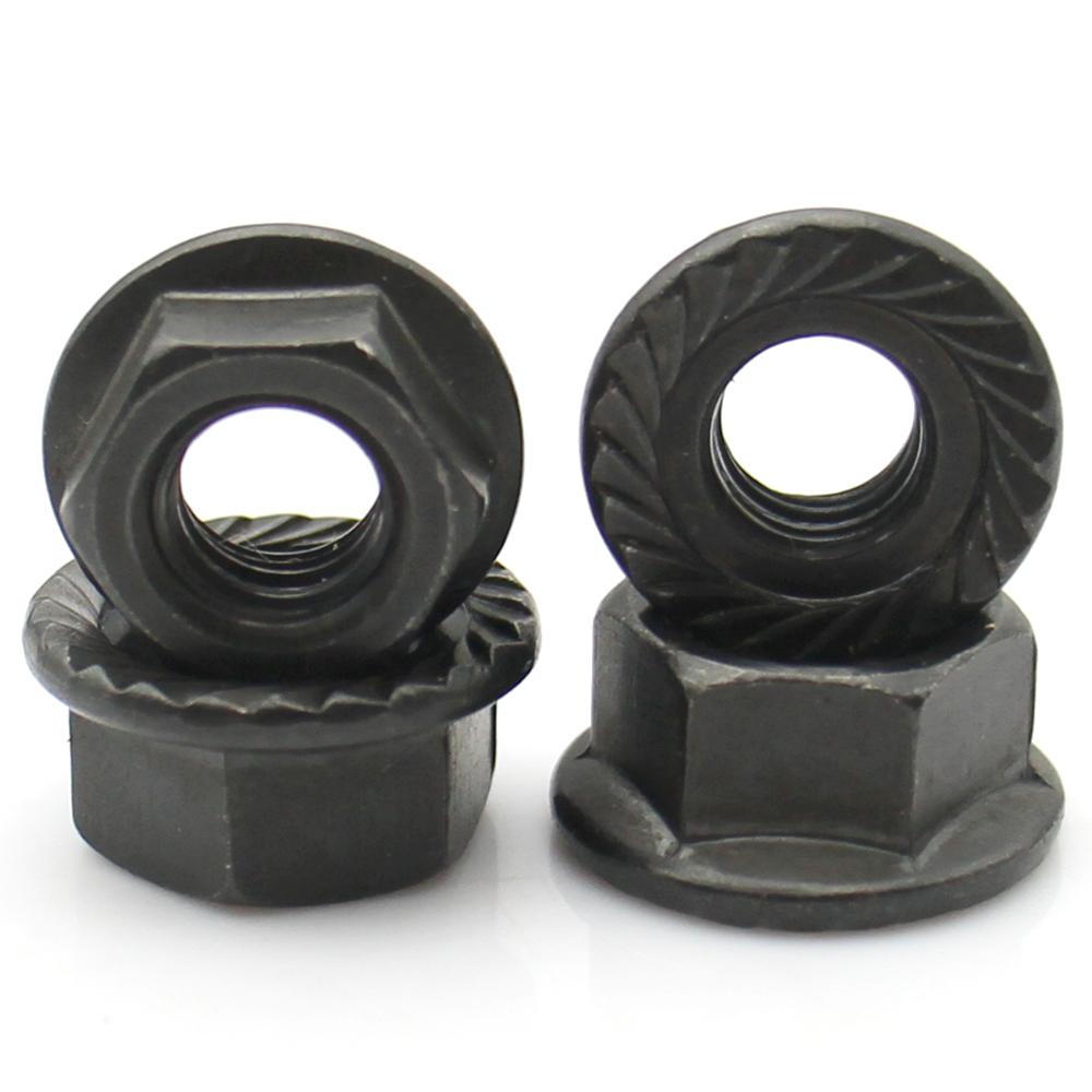 2-50pcs Carbon Steel Serrated Flange Lock Nuts Hex Locking Anti-Loose Nut with Washer M2-M16
