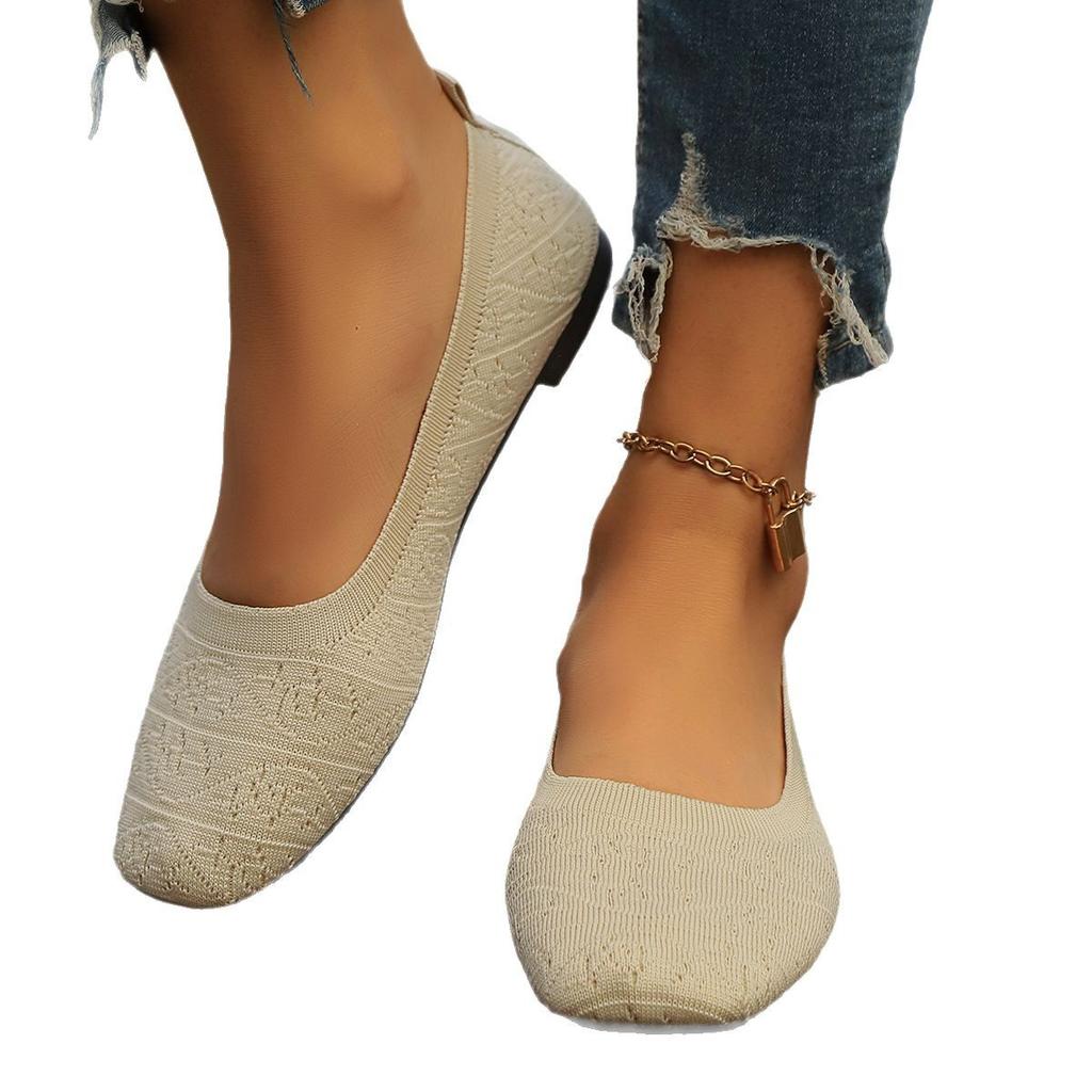 Breathable Flat-Bottomed Casual Single Shoes Women'S Head Shallow Mouth Hollow Flying Weaving Large Size One Pedal Lazy Work Shoes