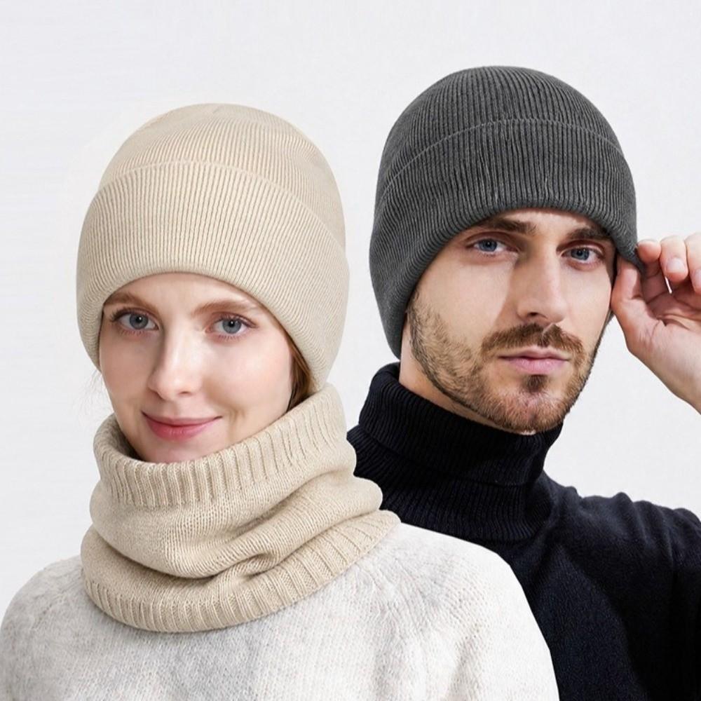 Stretch Knitted Knitted Beanies Solid Color Pullover Hat Neck Warmer  Outdoor Cycling Skiing