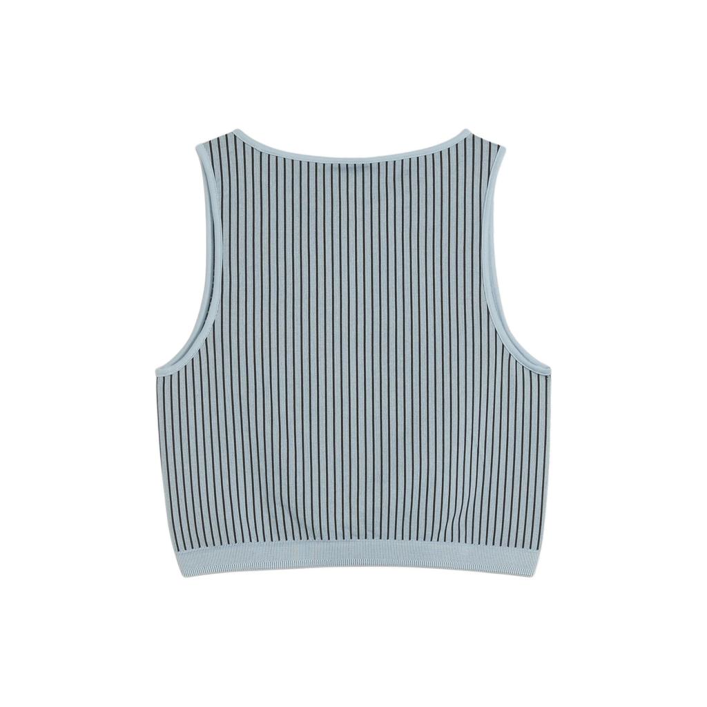 Puma Dare To Striped Design Casual Round Neck Crop Top Women Tops Blue Gray 624294-22