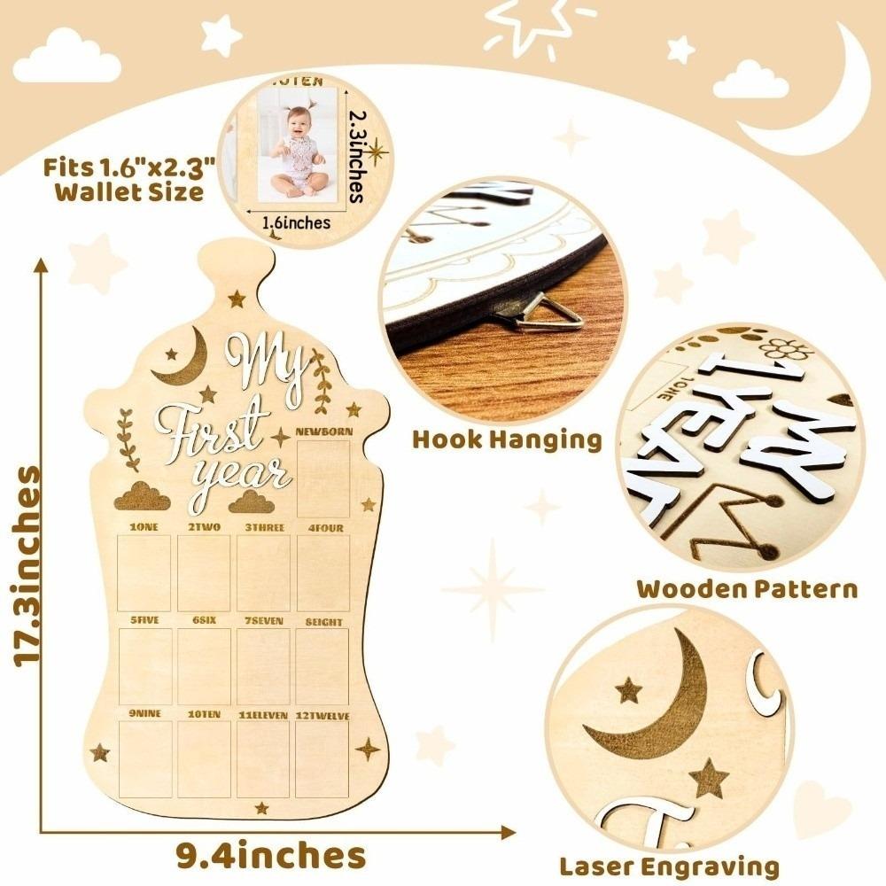 

Egg Shape Photo Frame Wood Board 12 Months Milestone Board Newborn Gift Baby Bottle Shape