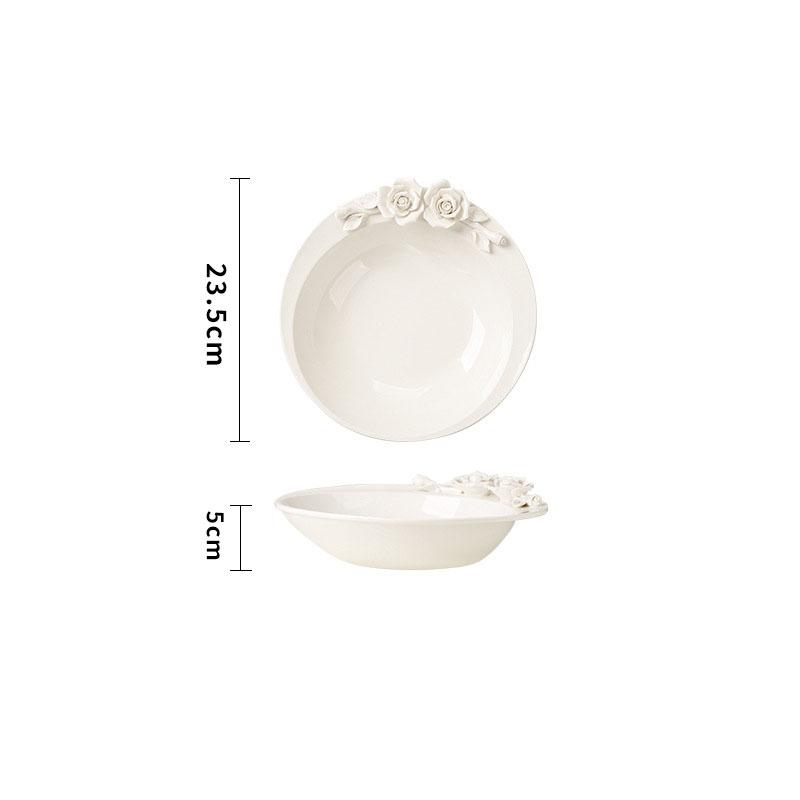 Blumenrelief Keramikteller Frühstück Obstsalat Speiseteller Hotel Restaurant Westlicher Teller Küche Dessertteller Besteck