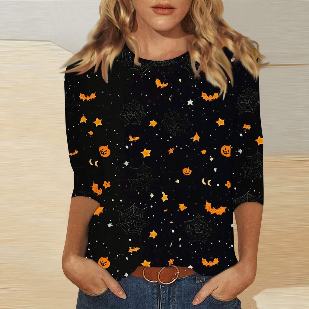 Women's Fashion Casual Round Neck Printed 3/4 T-shirt Top