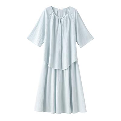 A Two-piece Set of Large-sized Women's Summer New Korean-style Short-sleeved Top and High-waisted Skirt