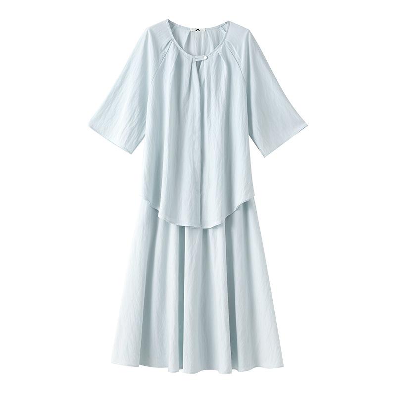 

Комплект из двух предметов: женский летний топ с коротким рукавом большого размера в корейском стиле и юбка с высокой талией 6XL синий