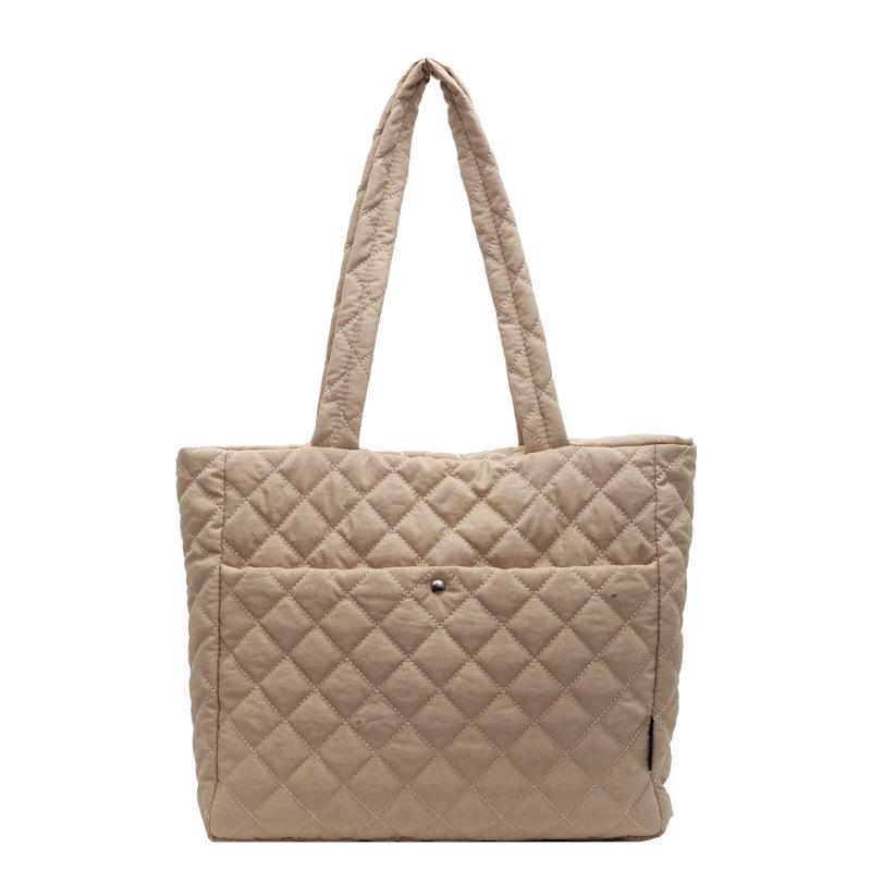 Large Diamond Lattice Cotton Padded Women's Tote – Autumn/Winter Casual Fashion Handbag
