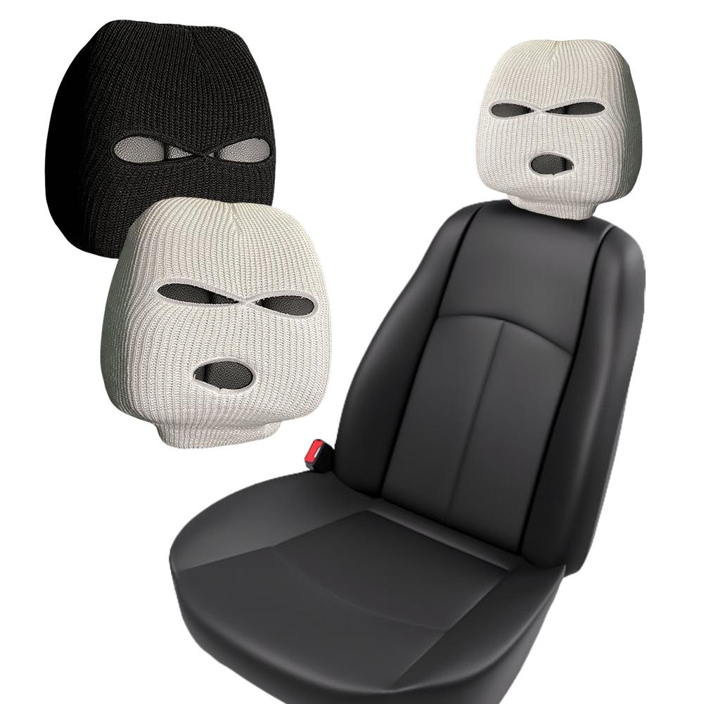 

Halloween Masked Person Car Seat Cover Universal Spoof Face Car Seat Head Rest Cover Car Anti-Theft Warning Accessories чорний