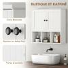 Bathroom Wall Cabinet, 2 Doors, Adjustable Shelf, Open Compartments, White
