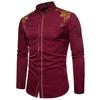 Cămașă/Bluză Top de Damă la Modă cu Broderie Floare, Buton, Guler Înalt, Mânecă Lungă