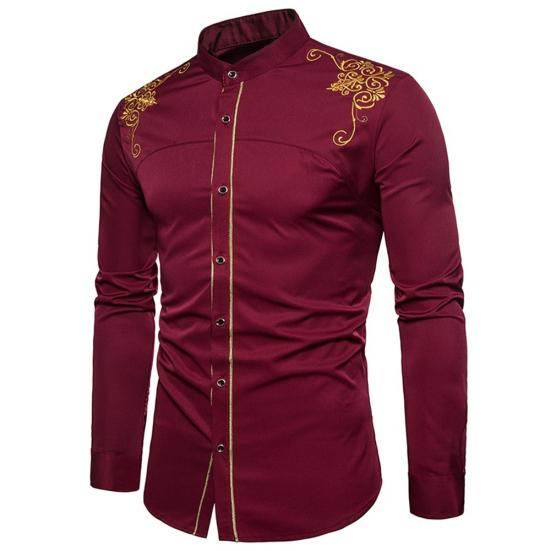 Cămașă/Bluză Top de Damă la Modă cu Broderie Floare, Buton, Guler Înalt, Mânecă Lungă