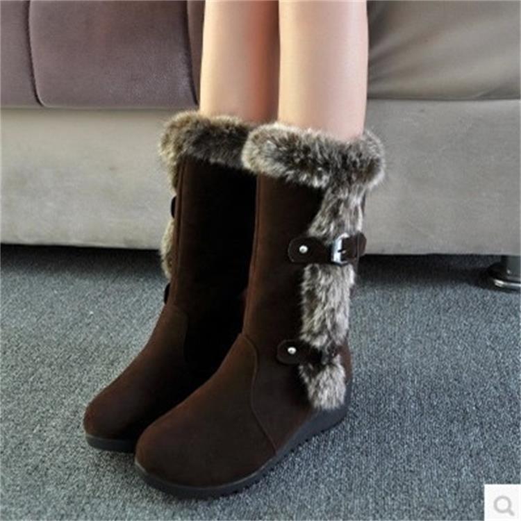 

Snow boots women s thick-soled winter new imitation rabbit fur cotton boots metal decorative college medium boots 42