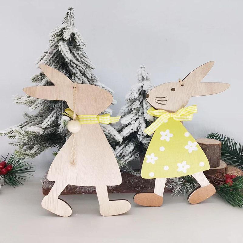 12/6pcs Vintage Bunny Easter Ornaments, Wooden Rabbit Eggs, Spring Party Decorations Festive Tree Charms Seasonal Garden Accents