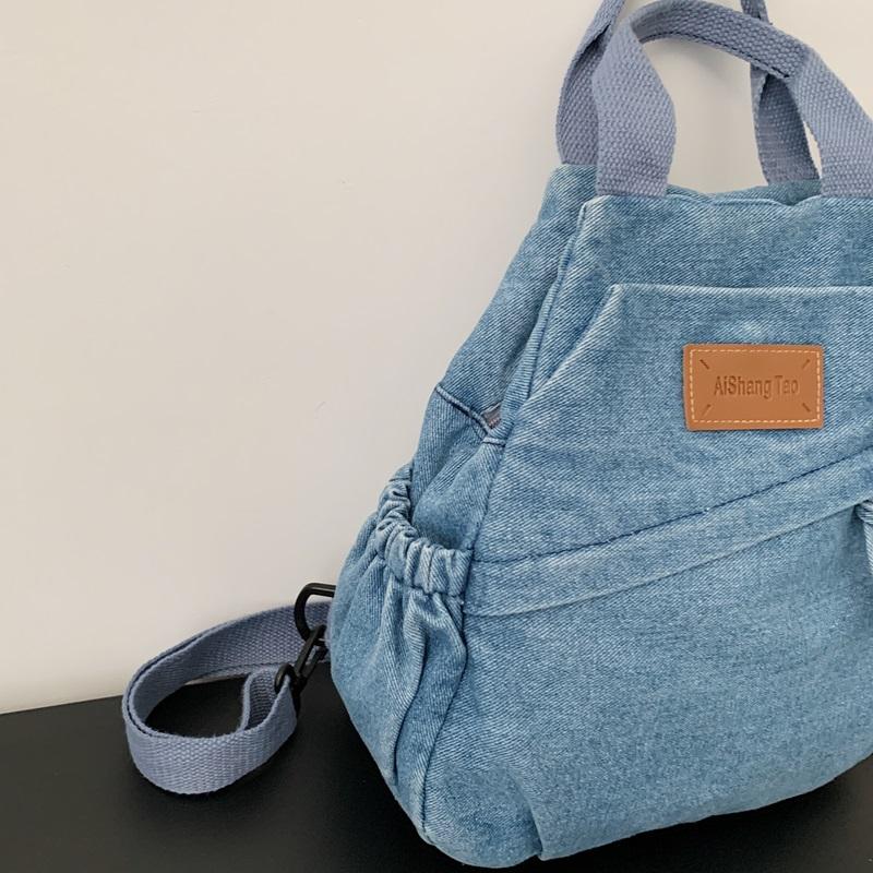Stor Kapacitet Denim Ryggsäck Multifunktionell Bröstväska Dam Axel Crossbody Väska