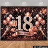 2D 18th Birthday Photography Background, Black Rose Gold Themed Party Backdrop Banner