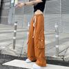 Sokak Giyimi Kadın Büyük Boy Düz Kargo Pantolon Elastik Bel Bağcıklı Gevşek Harajuku Hip Hop Rahat Geniş Bacak Spor Pantolonu
