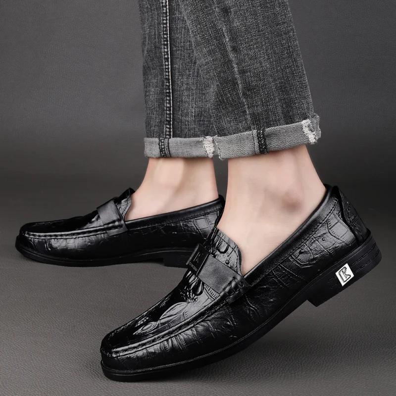 Fashion Genuine Leather Fashion High Quality Cowhide Casual Shoes Handmade Loafers Men Footwear Low Heeled British Style Walking Shoes